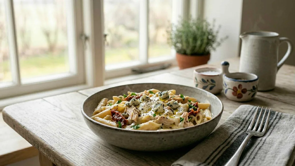 Broileripasta aurajuustolla – kermainen ja helppo