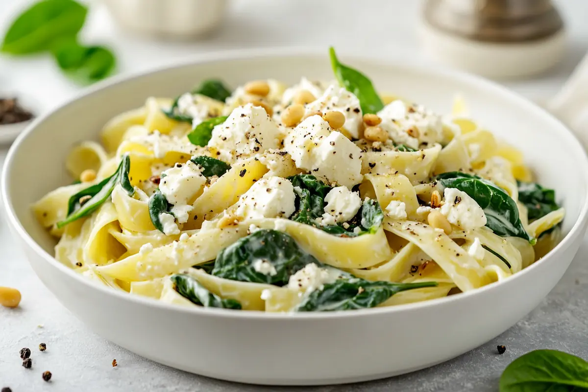 Feta-pinaattipasta – kermainen ja nopea arkiruoka