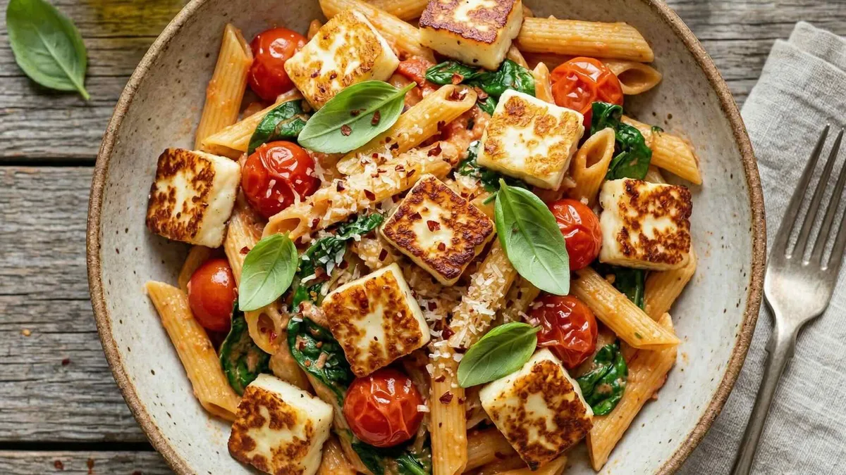 Halloumipasta – Helppo ja nopea kasvisruoka