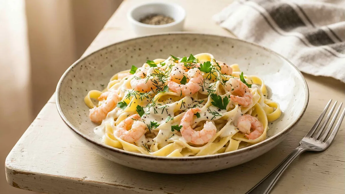 Katkarapupasta kermalla – nopea ja helppo pastaruoka