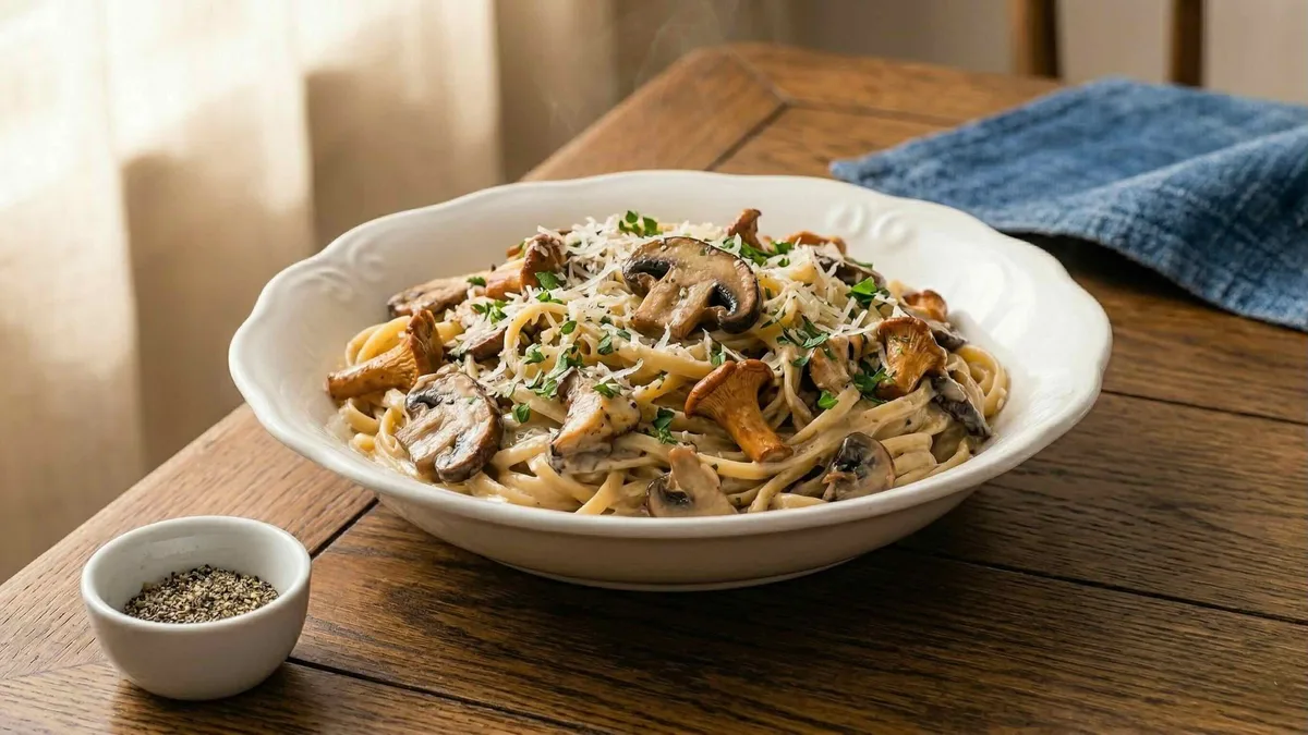 Kermainen sienipasta – helppo ja täyteläinen arkiruoka